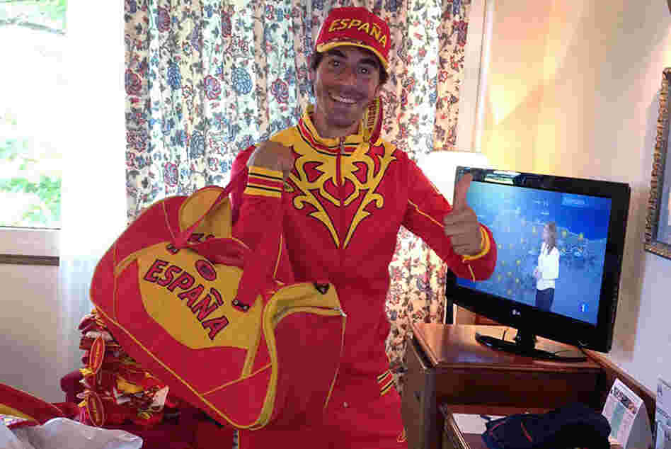 Taking One For The Team: Field hockey player Alex Fabregas modeled Spain's Olympic outfit in this photo he posted on Twitter. Athletes have been publicly stoic about the colorful clothing, which was provided for free.