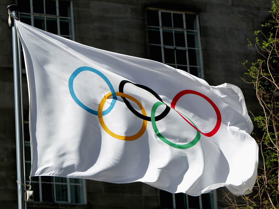 The Olympic flag waves during the International Olympic Committee meeting in London on April 6, 2011.