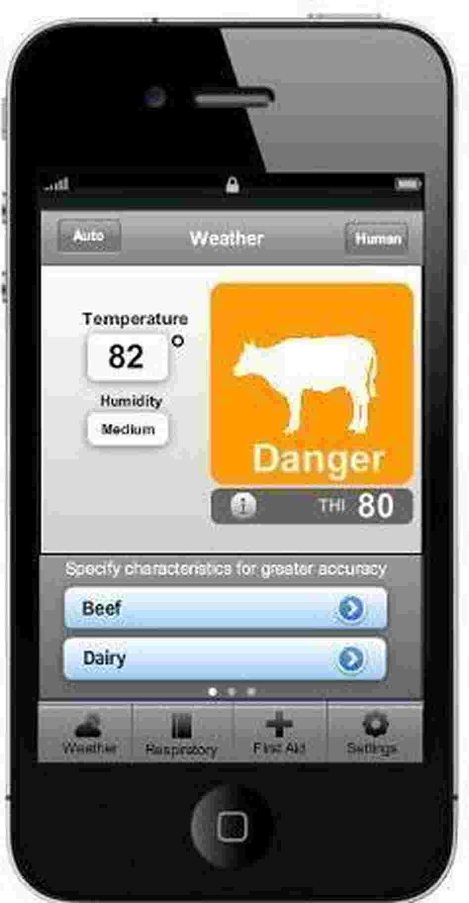The new smartphone app Thermal Aid can help farmers detect the threat of heat stress in cows. The new smartphone app Thermal Aid can help farmers detect the threat of heat stress in cows.