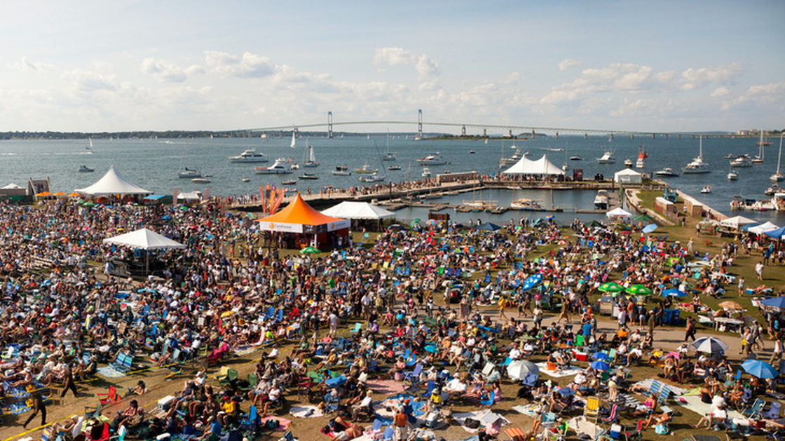 A view of the crowd and harbor from Fort Adams at the 2010 Newport Jazz Festival.