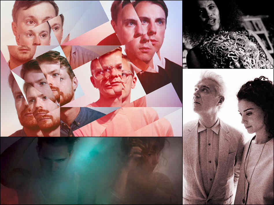 Clockwise from upper left: Django Django, Neneh Cherry, David Byrne and St. Vincent, Purity Ring. Clockwise from upper left: Django Django, Neneh Cherry, David Byrne and St. Vincent, Purity Ring.