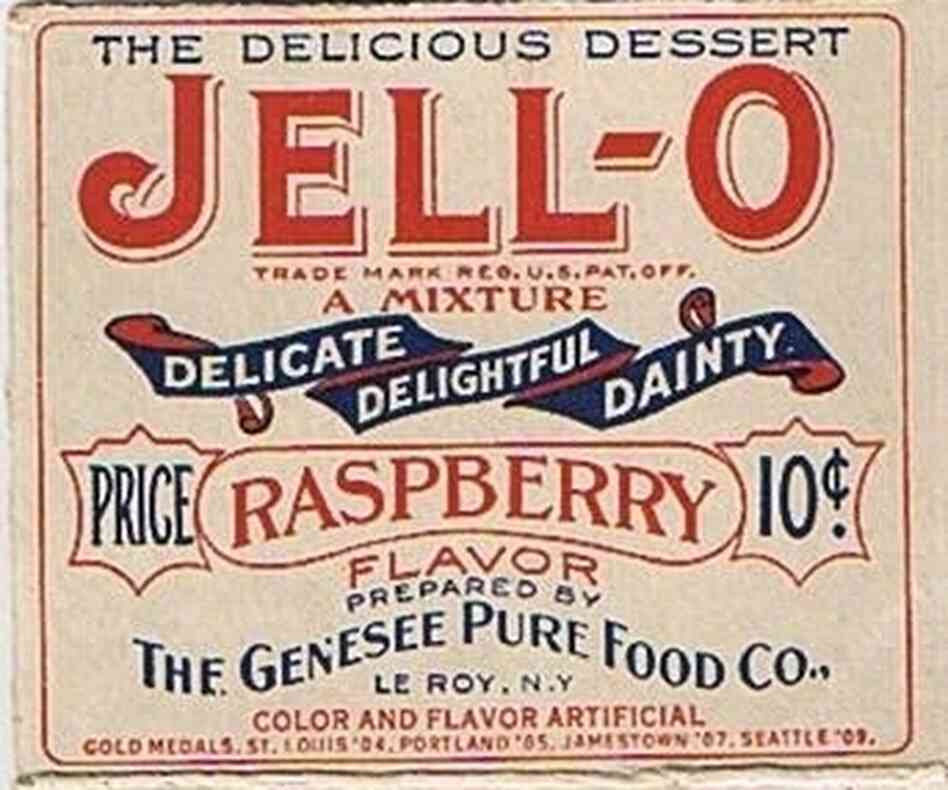 A historic Jell-O box at the Jell-O Gallery in Le Roy, N.Y.