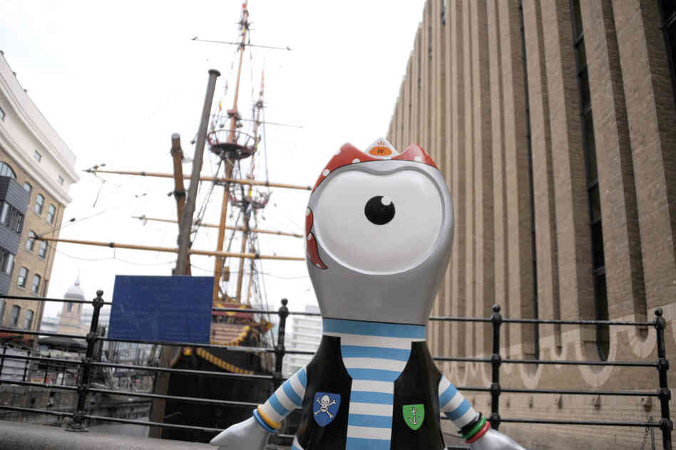 A statue of Wenlock, one of the Olympic mascots, stands near the Golden Hinde boat in Southwark. Statues of the mascots can be seen around London.