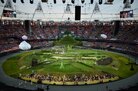 Animals and actors enter the stadium for the British meadow scene prior the opening ceremony of the London 2012 Olympic Games on Friday. Animals and actors enter the stadium for the British meadow scene prior the opening ceremony of the London 2012 Olympic Games on Friday.