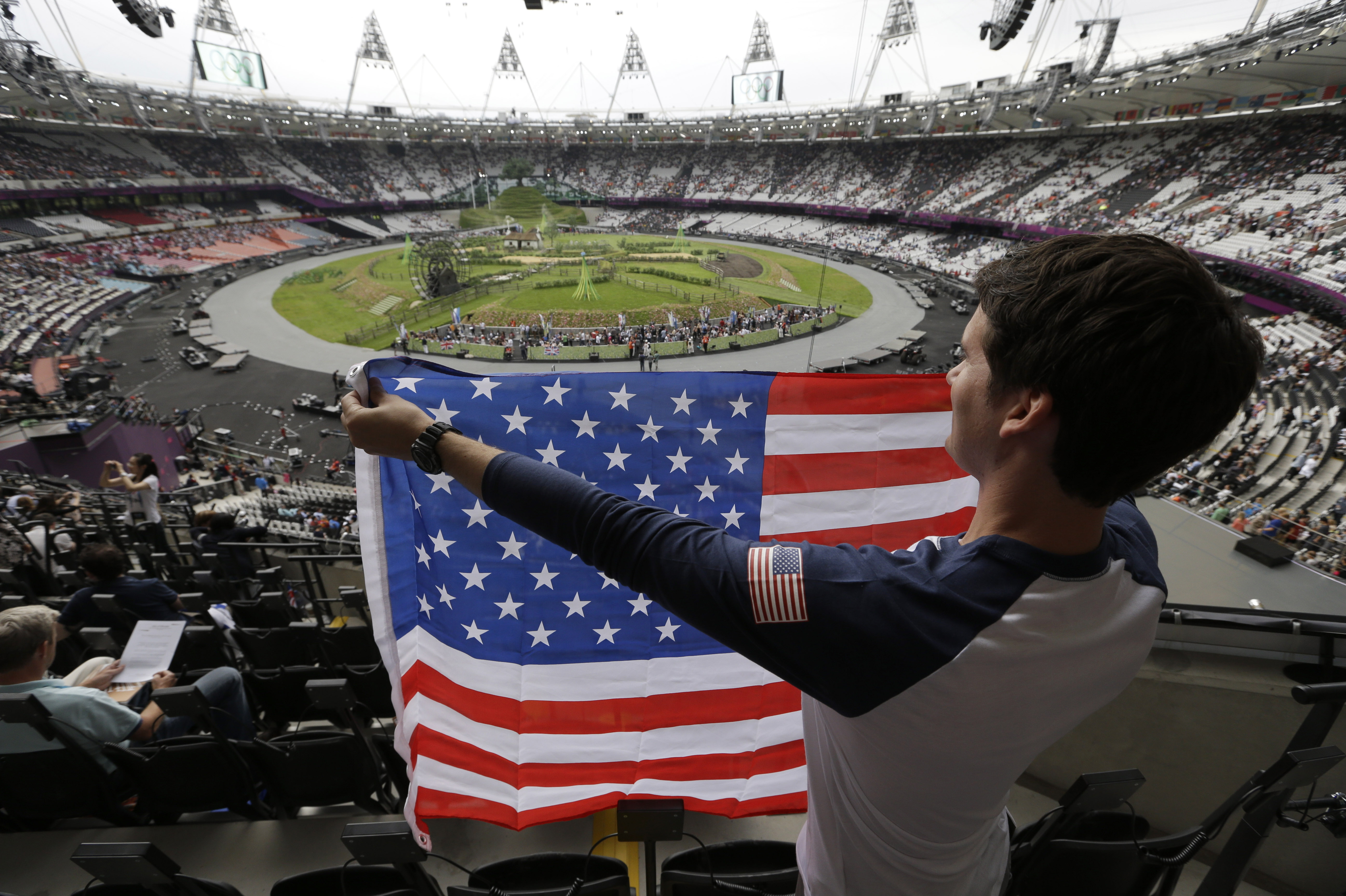 Ryan Musgrave of Chicago holds a U.S. flag.
