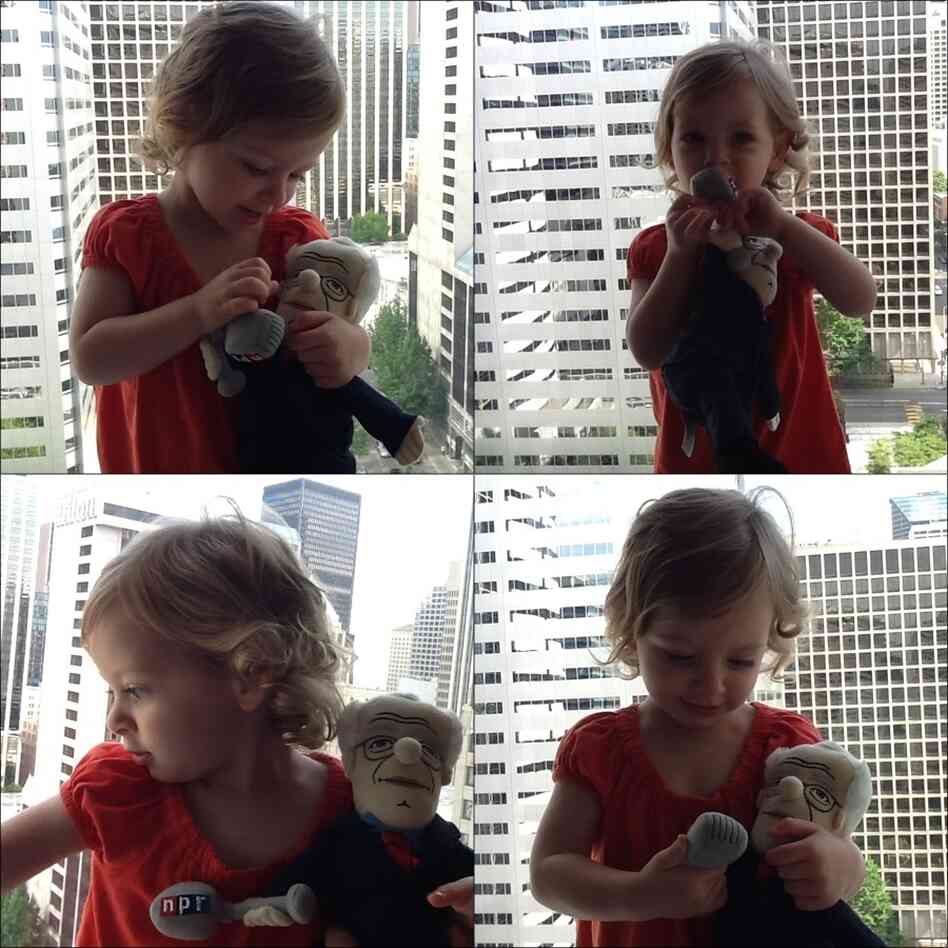 Paloma Isabel with her Carl Kasell Little Thinker Doll Paloma Isabel with her Carl Kasell Little Thinker Doll