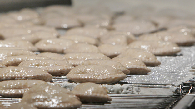 Some Hubig pies moving along a conveyor at the bakery in 2007.