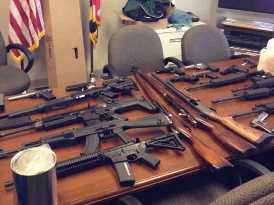 A photo released by Prince George's County (Md.) police of the weapons seized.