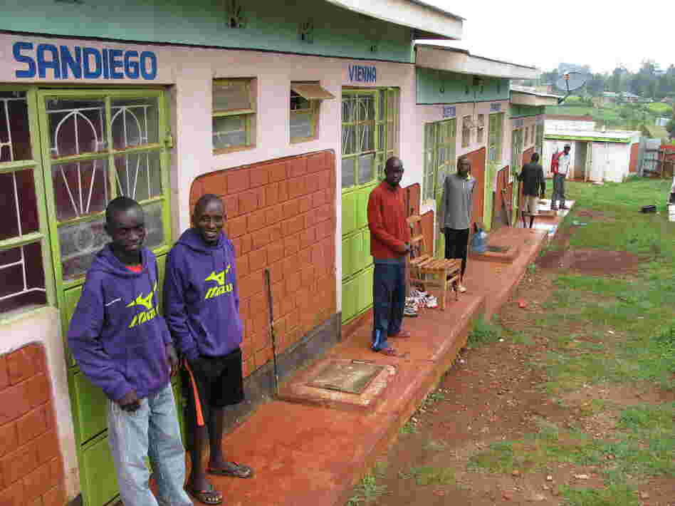 The doors of the Run-Fast training camp dormitories bear the names of famous marathons.