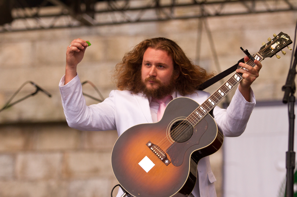 Jim James' hair and seersucker suit were in full force during My Morning Jacket's set at the Fort Stage.