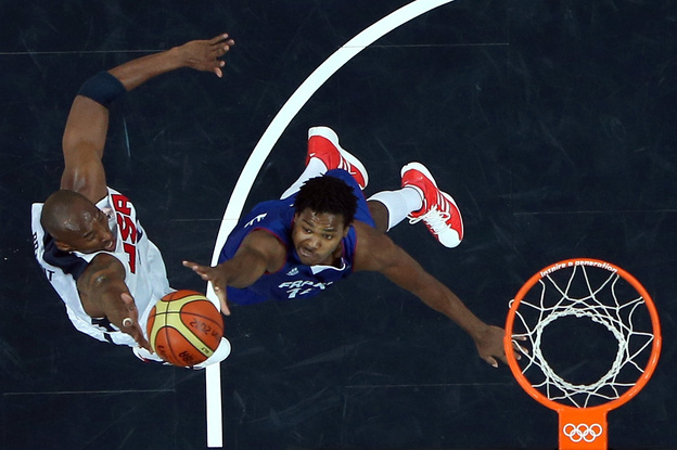 Kobe Bryant #10 of United States shoots the ball against Mickael Gelabale #15 of France during their Men's Basketball Game on Day 2 of the London 2012 Olympic Games at the Basketball Arena on Sunday.