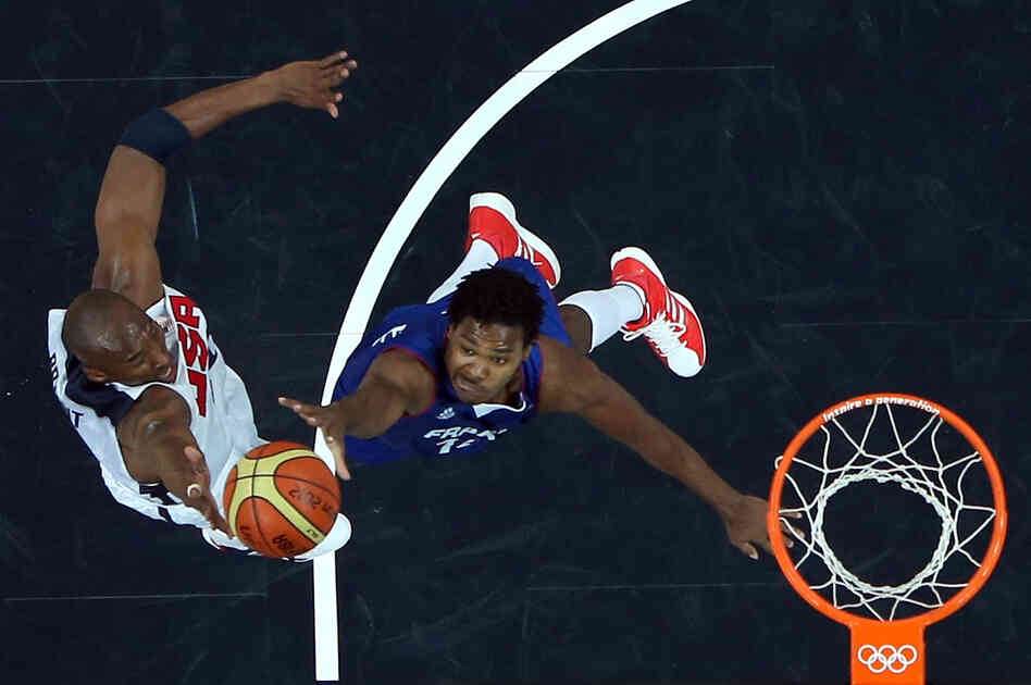 Kobe Bryant #10 of United States shoots the ball against Mickael Gelabale #15 of France during their Men's Basketball Game on Day 2 of the London 2012 Olympic Games at the Basketball Arena on Sunday.