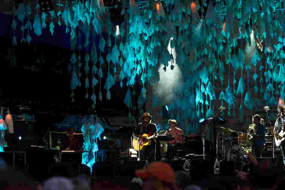 At the opening night of the 2012 Newport Folk Festival, Wilco plays the Fort Stage.