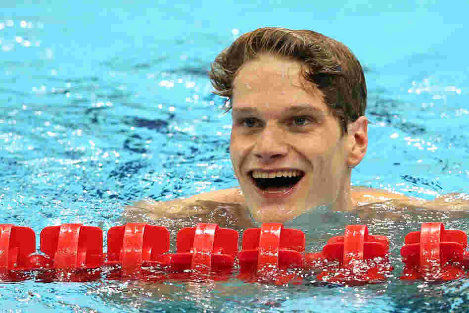 Yannick Agnel of France celebrates his win in the men's 200m freestyle final. 