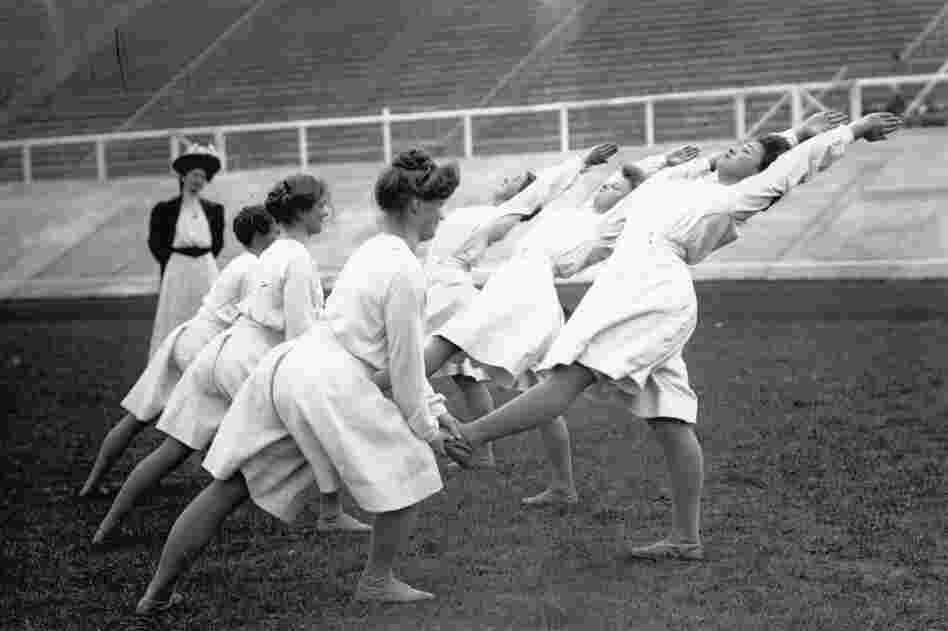 The Danish gymnastics team practicing.