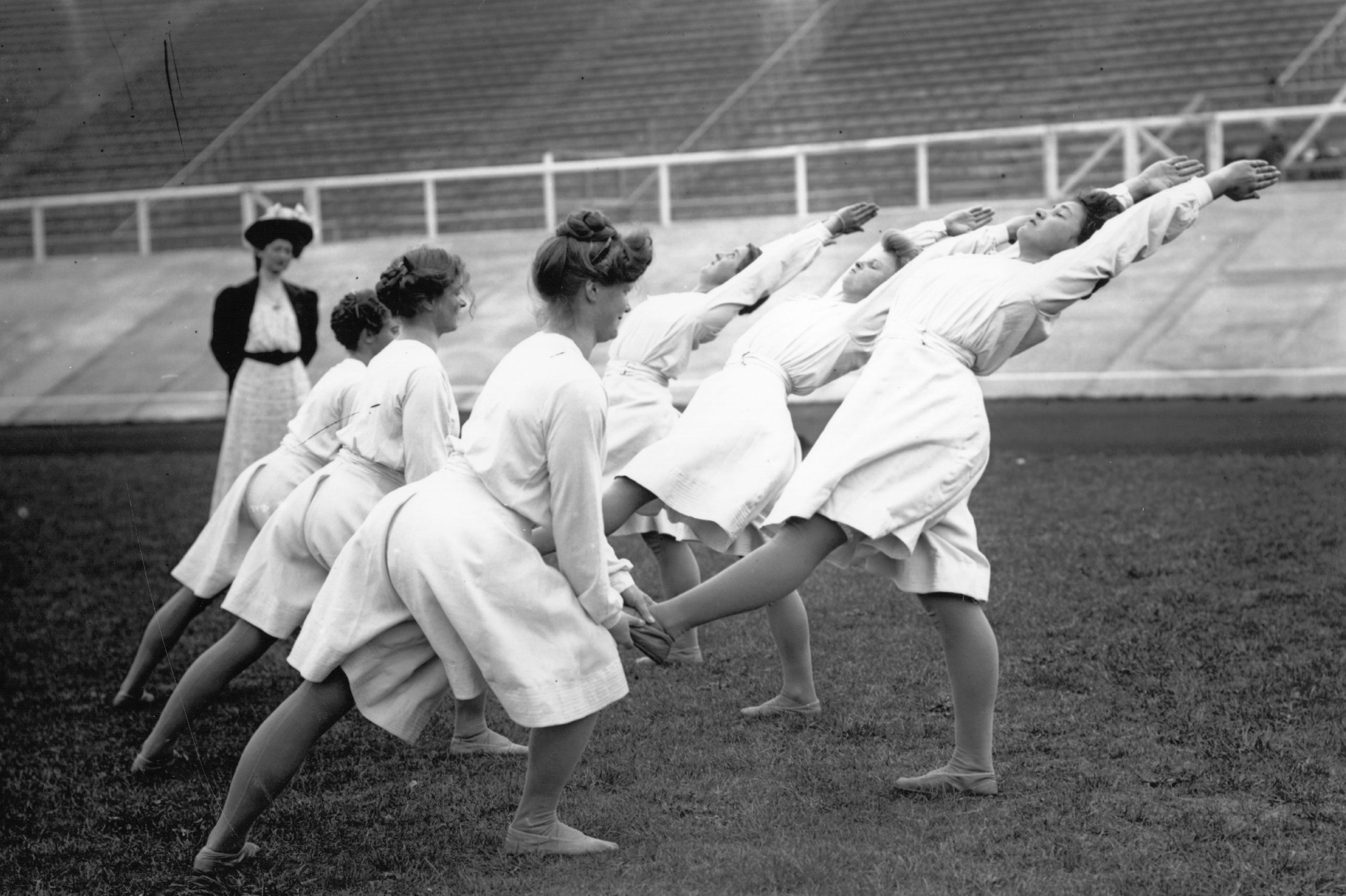 The Danish gymnastics team practicing.