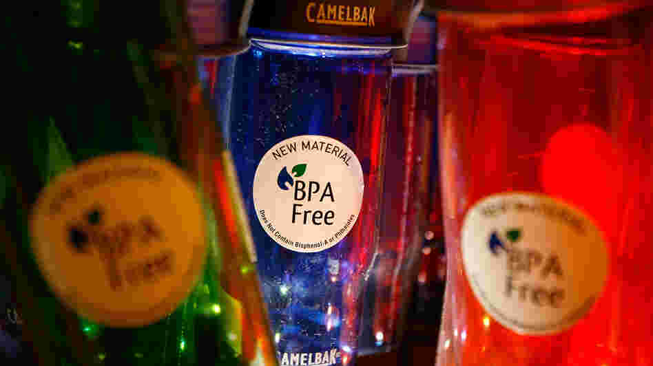 CamelBak-brand water bottles on display at an outdoor supply store in Arcadia, Calif., in 2008. The company removed BPA from the plastic in its bottles. CamelBak-brand water bottles on display at an outdoor supply store in Arcadia, Calif., in 2008. The company removed BPA from the plastic in its bottles.