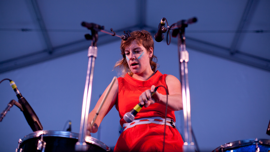 tUnE-yArDs performs on the Harbor Stage at the Newport Folk Festival.