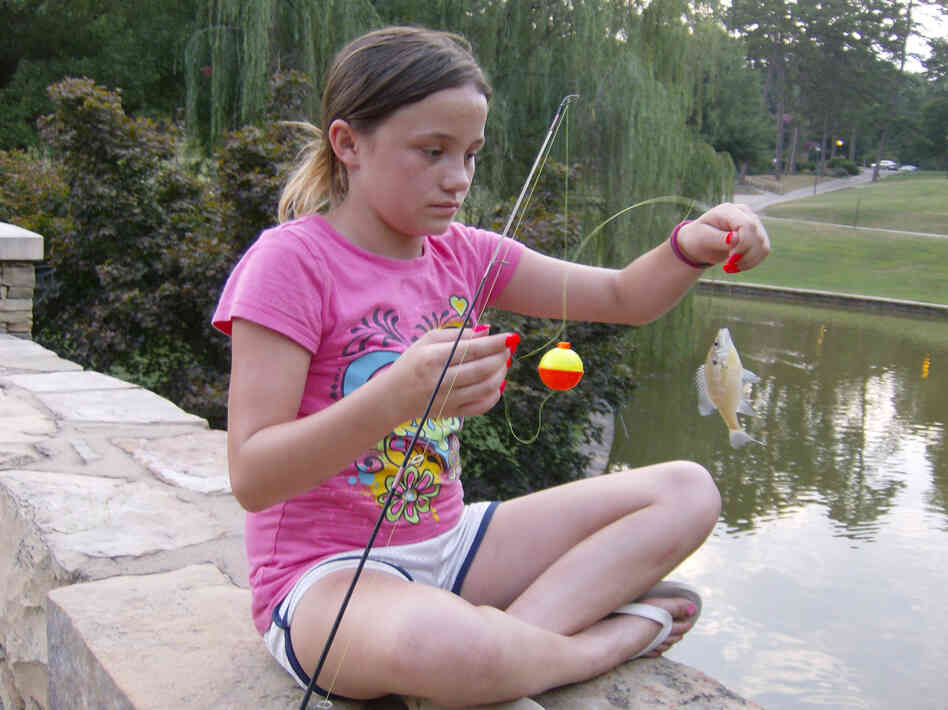 Ciarra Carella, 11, caught at least two small fish on her first visit to the pond. Ciarra Carella, 11, caught at least two small fish on her first visit to the pond.