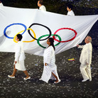 Conductor Daniel Barenboim (lower right) was one of eight notables chosen to carry the Olympic flag at the July 27 opening ceremony of the London Games.