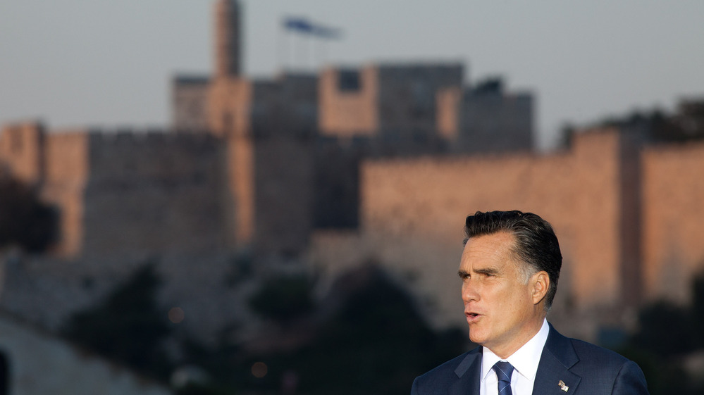 Mitt Romney speaks in Jerusalem on Sunday, backing  "any and all measures" to keep Iran from developing nuclear weapons.