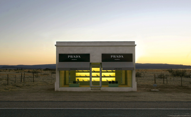 Prada, Marfa is a faux boutique displaying luxury bags and shoes in the middle of the sparse Texas landscape. It was created in 2005 by artist duo Michael Elmgreen and Ingar Dragset.