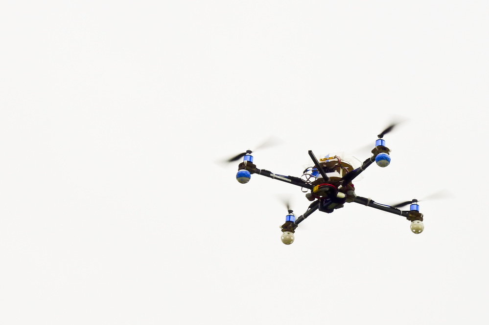 A homemade drone over Cesar Chavez Park in Berkeley, Calif. Hobbyists and commercial manufacturers are anticipating new rules governing their domestic use.