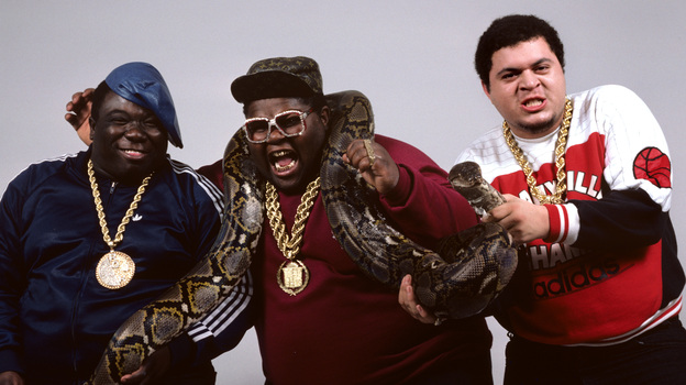 The Fat Boys in 1990. Left to right: Damon "Kool Rock-Ski" Wimbley, Darren "Buff Love" Robinson and Mark "Prince Markie Dee" Morales.