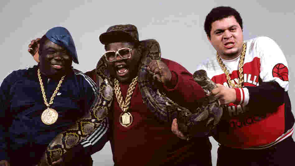 The Fat Boys in 1990. Left to right: Damon "Kool Rock-Ski" Wimbley, Darren "Buff Love" Robinson and Mark "Prince Markie Dee" Morales.