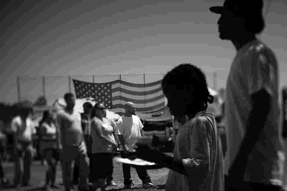 Homeless veterans, their families and volunteers line up for food at Stand Down, an annual event hosted by the Veterans Village of San Diego. The Veterans Administration estimates that 67,000 vets are homeless nationwide.