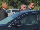 Mitt Romney, at the top right, as he prepared to get into his car even as reporters were shouting questions. Mitt Romney, at the top right, as he prepared to get into his car even as reporters were shouting questions.