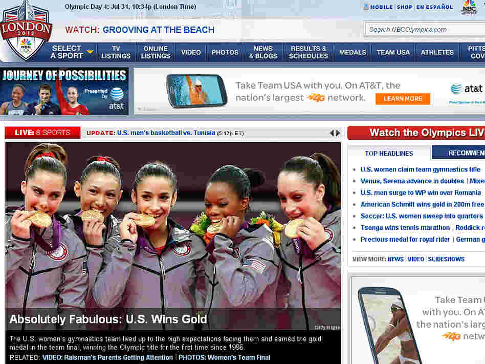 On its website, NBC reported the U.S. women's gymnastics team's gold medal Tuesday. But if you were watching on American TV, you had to wait until prime time to see the competition.
