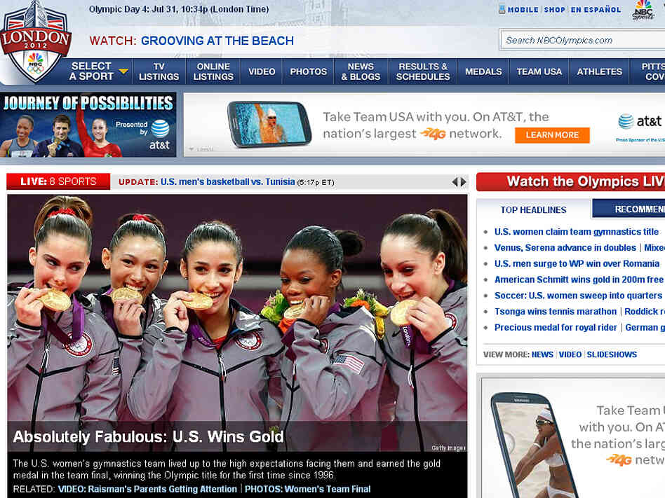 On its website, NBC reported the U.S. women's gymnastics team's gold medal Tuesday. But if you were watching on American TV, you had to wait until prime time to see the competition.