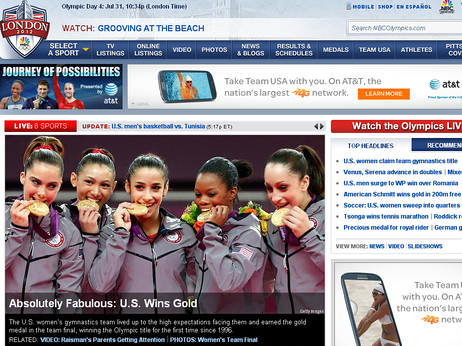 On its website, NBC reported the U.S. women's gymnastics team's gold medal Tuesday. But if you were watching on American TV, you had to wait until prime time to see the competition. On its website, NBC reported the U.S. women's gymnastics team's gold medal Tuesday. But if you were watching on American TV, you had to wait until prime time to see the competition.