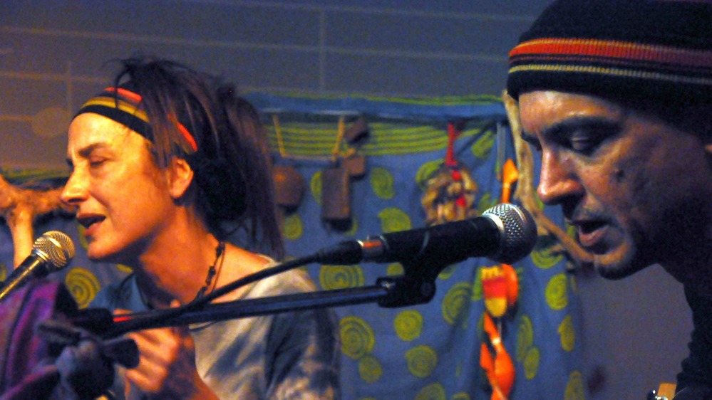 Musicians Kristi Stassinopoulou and Stathis Kalyviotis, who re-spark old Greek folk songs with a modern push.