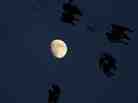 A waxing moon in the background of a fairground attraction in London on Sunday.