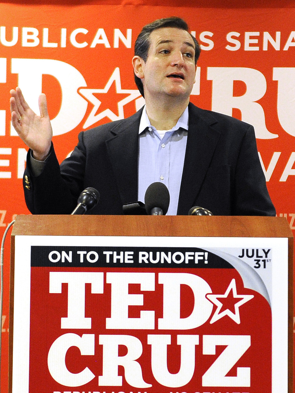Texas Republican Senate candidate Ted Cruz celebrates in Houston on Wednesday, a day after trouncing Lt. Gov. David Dewhurst in a runoff.