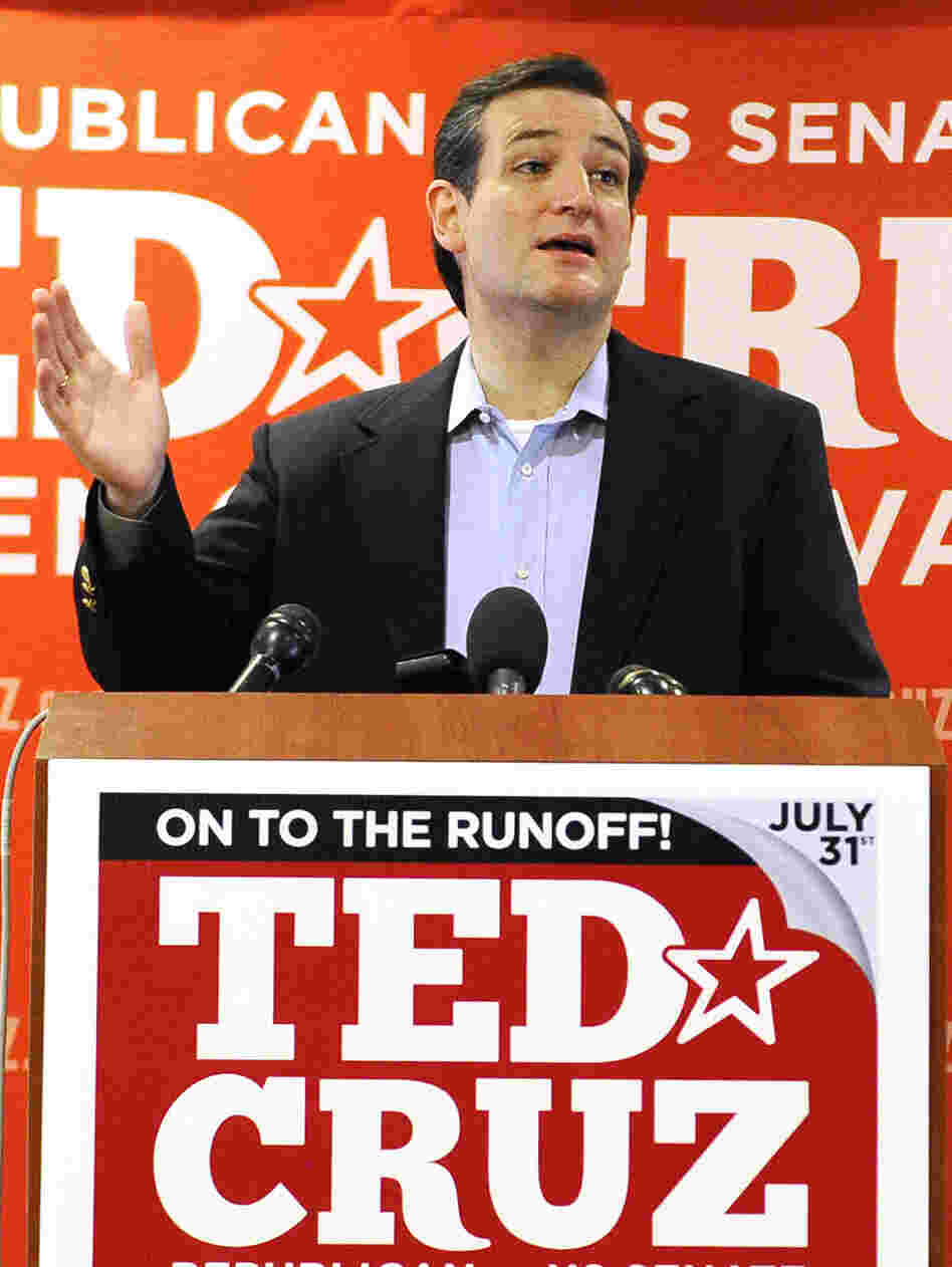 Texas Republican Senate candidate Ted Cruz celebrates in Houston on Wednesday, a day after trouncing Lt. Gov. David Dewhurst in a runoff.