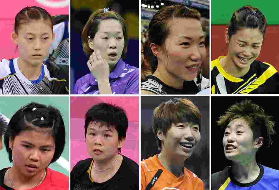 The Badminton Eight: That's the media's new nickname for the Olympic athletes disqualified Wednesday in a match-fixing scandal at the London Games. They are, from top left: South Korea's Kim Ha Na, Ha Jung-Eun, Kim Min-Jung and Jung Kyung-Eun. Bottom: Indonesia's Greysia Polii and Meiliana Jauhari, and China's Wang Xiaoli and Yu Yang.