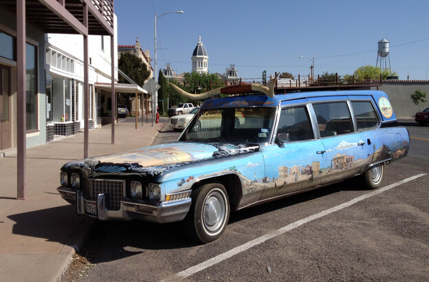 "You just come out here and you feel like, I want to make something; I want to do something!" explains sculptor Campbell Bosworth. Above, a creative car, spotted on the street in Marfa.