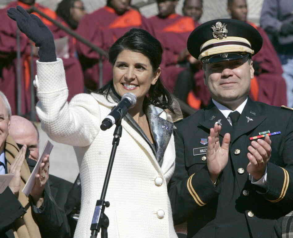 South Carolina Gov. Nikki Haley (R) and her husband, Michael Haley, at her inauguration in January 2011.