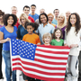 Group of people with an American flag.