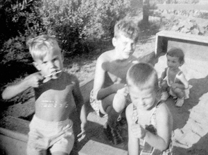 This undated family photo shows brothers David (left) and Ted Kaczynski (center) in a sandbox with neighbors. This undated family photo shows brothers David (left) and Ted Kaczynski (center) in a sandbox with neighbors.