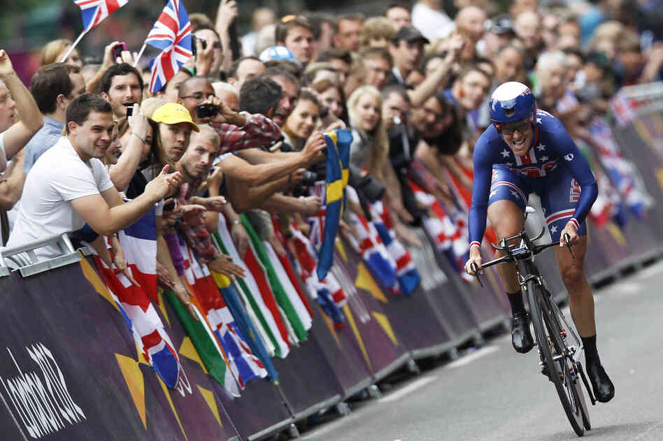 U.S. cyclist Kristin Armstrong in the women's cycling individual time trial. Armstrong placed first.