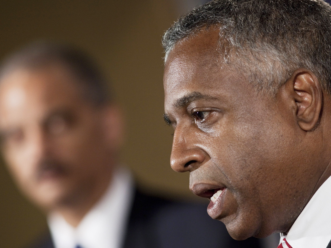B. Todd Jones, acting director of the ATF, speaks in Washington in 2010 while Attorney General Eric Holder looks on.