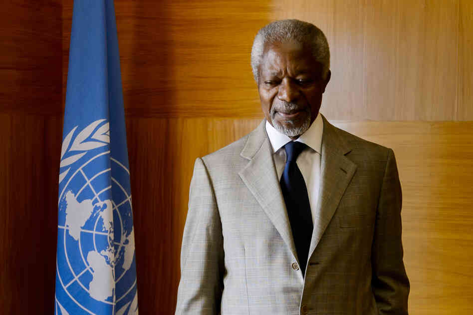 UN-Arab League envoy Kofi Annan looks on before a meeting at his office at the United Nations Offices in Geneva.