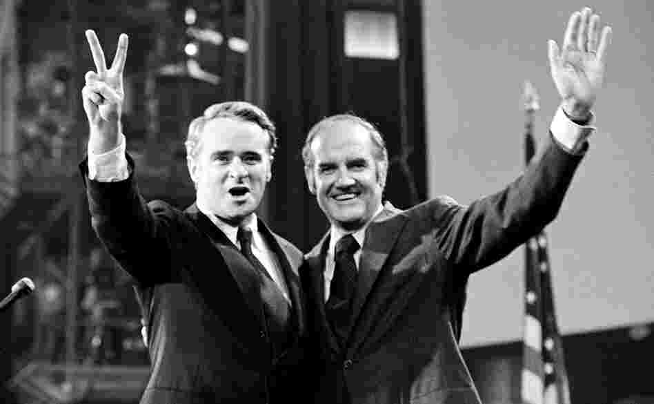 Sens. Thomas Eagleton (left) and George McGovern celebrate their candidacy for vice president and president, respectively, at the Democratic National Convention in 1972. Sens. Thomas Eagleton (left) and George McGovern celebrate their candidacy for vice president and president, respectively, at the Democratic National Convention in 1972.