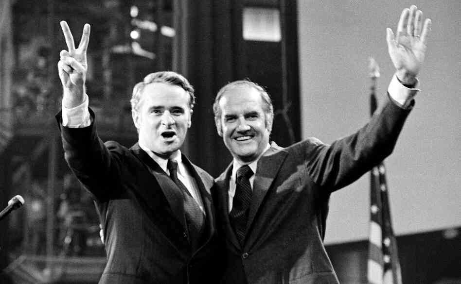 Sens. Thomas Eagleton (left) and George McGovern celebrate their candidacy for vice president and president, respectively, at the Democratic National Convention in 1972. Sens. Thomas Eagleton (left) and George McGovern celebrate their candidacy for vice president and president, respectively, at the Democratic National Convention in 1972.