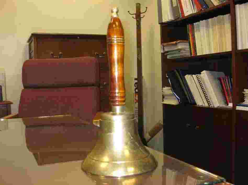 In one part of the BLS offices, a supervisor rings this bell to let employees know that it is officially 8:30 AM.