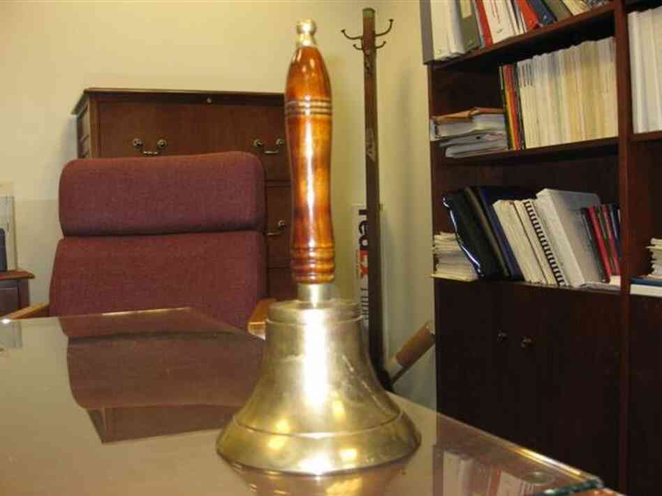 In one part of the BLS offices, a supervisor rings this bell to let employees know that it is officially 8:30 AM.